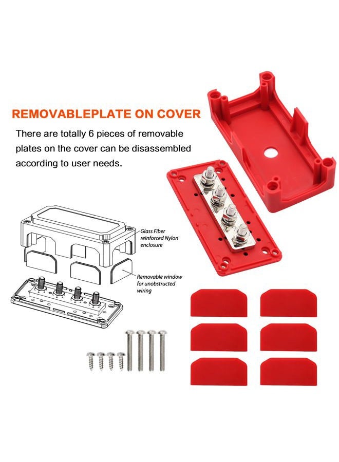 AMOMD 2pcs 300A Bus Bar Box Nickel Plated Brass Power Distribution Block with 4xM8 (5/16 inch) Positive Negative Ground Battery Junction Block Buss Bar with Cover DC12 24 48V（Red & Black） - Image 5