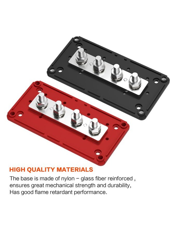 AMOMD 2pcs 300A Bus Bar Box Nickel Plated Brass Power Distribution Block with 4xM8 (5/16 inch) Positive Negative Ground Battery Junction Block Buss Bar with Cover DC12 24 48V（Red & Black） - Image 3