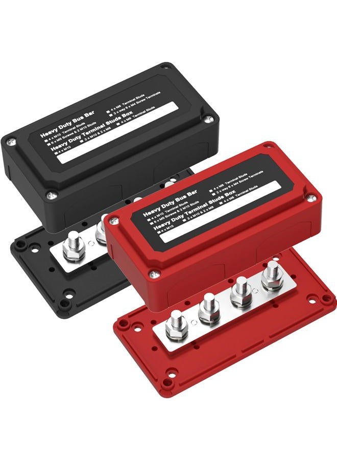 AMOMD 2pcs 300A Bus Bar Box Nickel Plated Brass Power Distribution Block with 4xM8 (5/16 inch) Positive Negative Ground Battery Junction Block Buss Bar with Cover DC12 24 48V（Red & Black） - Image 1
