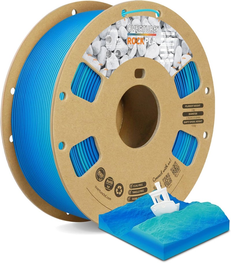 OVERTURE خيوط PLA صخرية 1.75 مم، خيوط PLA رخامية لطابعة 3D بكرات 1 كجم (2.2 رطل)، دقة أبعاد +/- 0.02 مم، تناسب معظم طابعات FDM (حاجز الشعاب المرجانية) - Image 1