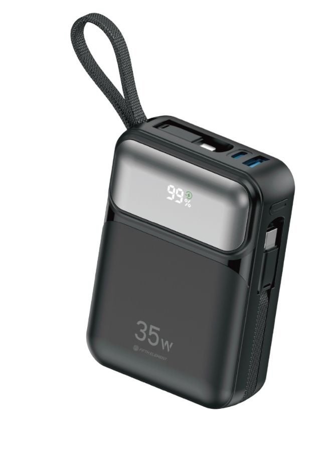 FIFTH ELEMENT COREMAX Galaxy 20000mAh 35W Power Bank with Built-In USB-C & Lightning Cables, LCD Display – Black - Image 3
