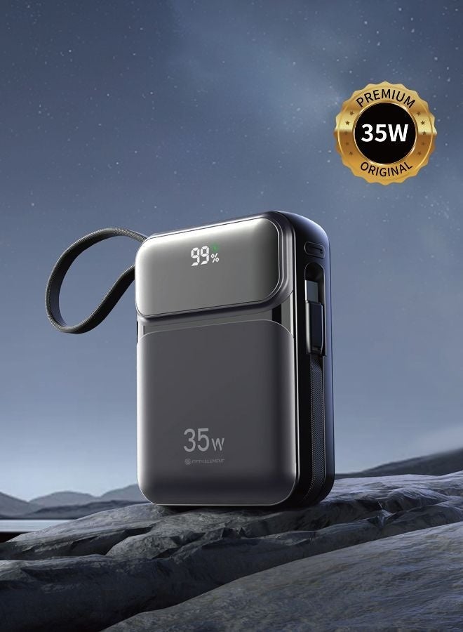 FIFTH ELEMENT COREMAX Galaxy 20000mAh 35W Power Bank with Built-In USB-C & Lightning Cables, LCD Display – Black - Image 2