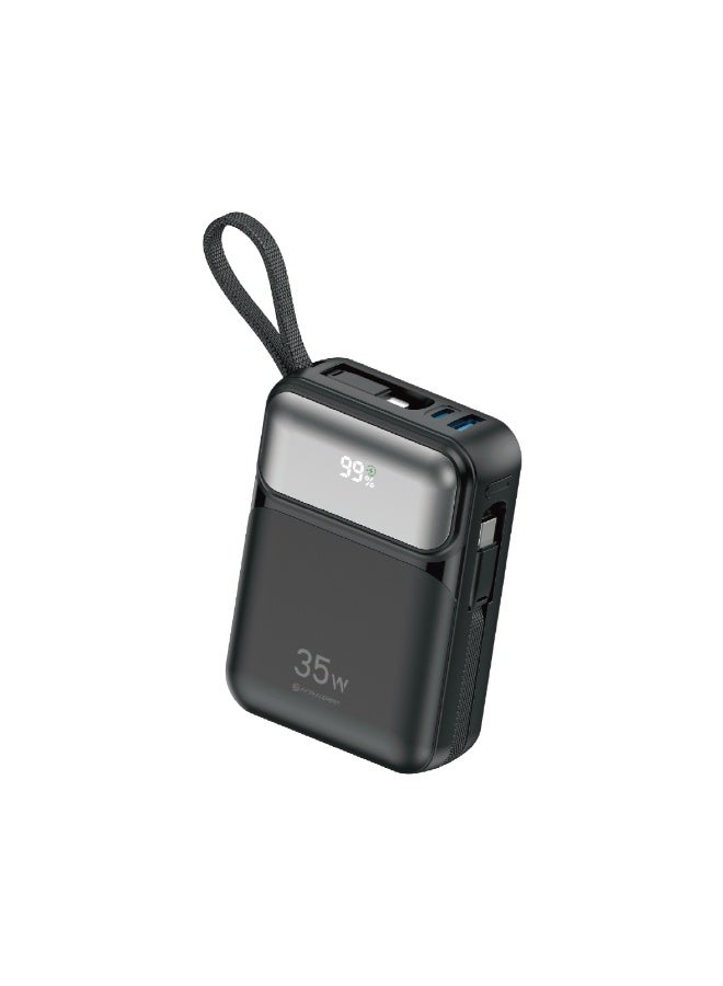FIFTH ELEMENT COREMAX Galaxy 20000mAh 35W Power Bank with Built-In USB-C & Lightning Cables, LCD Display – Black - Image 1
