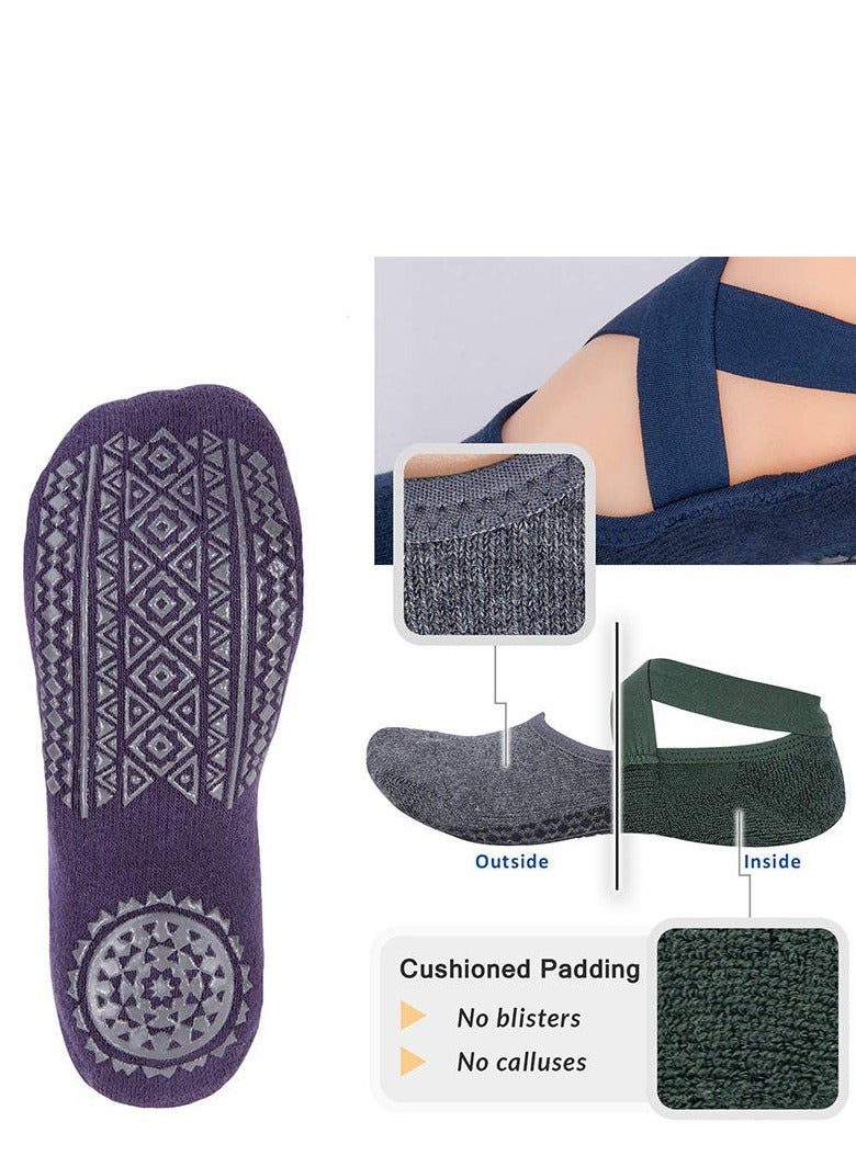 Generic Non Slip Yoga Socks Women Anti-Skid Bance Socks Slippers with Grips Elastic Band Home Indoor Pilates Barre Workout Dance  - Image 1