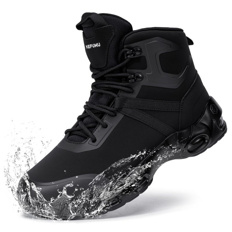 KEFUWU Military Tactical Boots Women Wide Waterproof 6 Inches Lightweight Durable Side-Zip Combat Hiking Work Boots Non Slip(9 Women,Black) - Image 1
