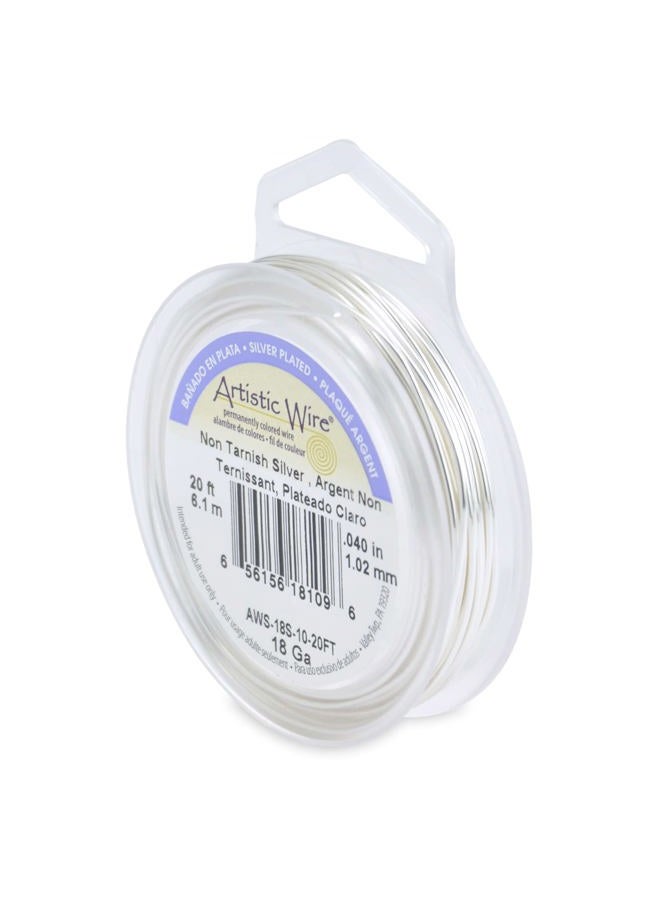 Artistic Wire , 18 Gauge Silver Plated Tarnish Resistant Colored Copper Craft Jewelry Wrapping Wire, Tarnish Resistant Silver, 20 ft - Image 1