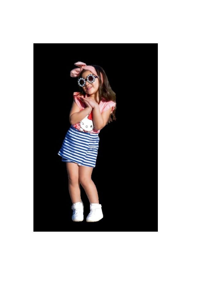 Girls' two-piece set, T-shirt and striped shorts  - Image 2