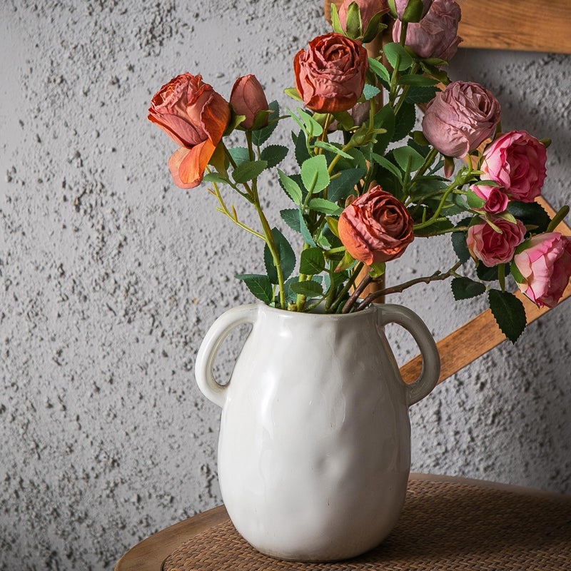 Kimdio White Ceramic Vase with 2 Handles  Modern Farmhouse Vase for Home Decor  Rustic Pottery Vase  Decorative Terracotta Flower Vase  Clay Small Vase  Centerpieces for Dining Table - Image 5
