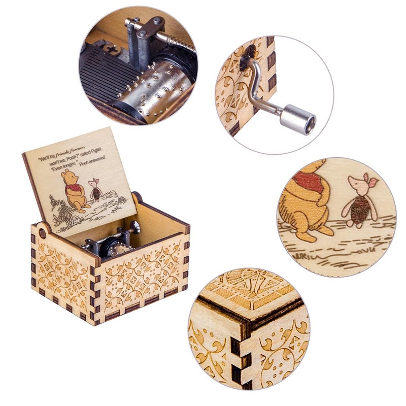 Muzero Gift for Friend Sister Pooh Music Box, Wooden Music Box Long Distance Friendship Gifts for Friends BFF Bestie Coworkers Boyfriend Christmas Birthday Anniversary Play You are My Sunshine - Image 3