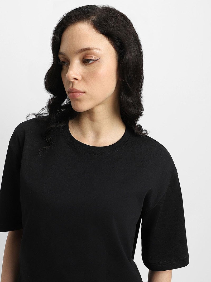 JUNEBERRY® Pure Cotton Oversized Baggy Fit Drop Shoulder Plain Solid Black T-Shirt for Women (OS_J_Black_XXL) - Image 3