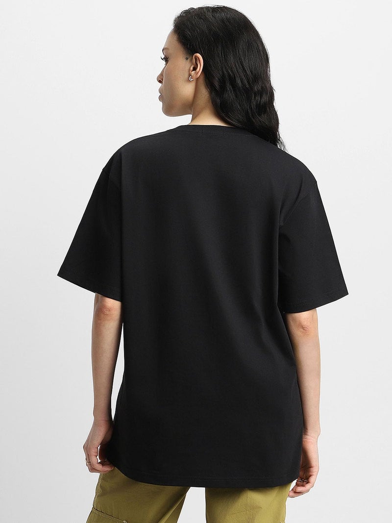 JUNEBERRY® Pure Cotton Oversized Baggy Fit Drop Shoulder Plain Solid Black T-Shirt for Women (OS_J_Black_XXL) - Image 4