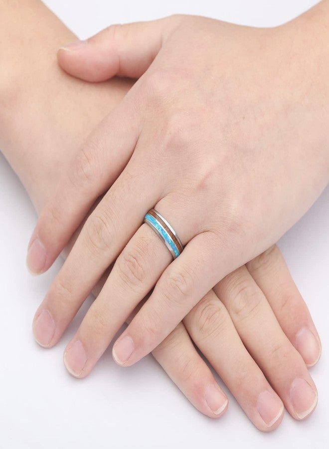 Corato 6MM Mens Blue Created Opal Tungsten Rings with Hawaiian Koa Wood Inlaid Domed Wedding Bands Size 12 - Image 4