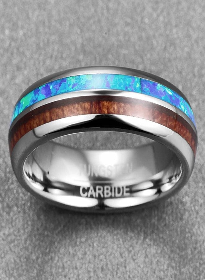 Corato 6MM Mens Blue Created Opal Tungsten Rings with Hawaiian Koa Wood Inlaid Domed Wedding Bands Size 12 - Image 2