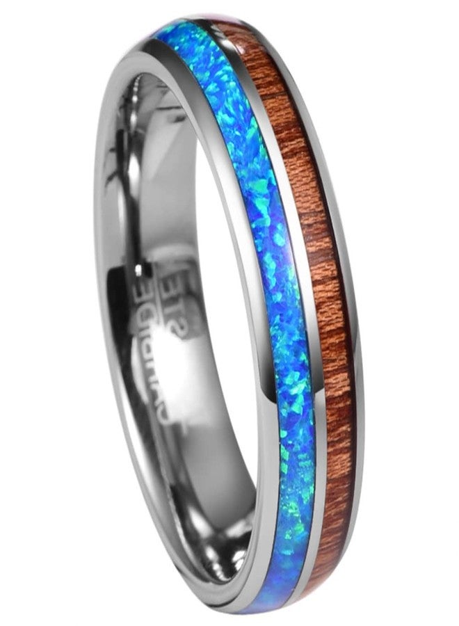 Corato 6MM Mens Blue Created Opal Tungsten Rings with Hawaiian Koa Wood Inlaid Domed Wedding Bands Size 12 - Image 1