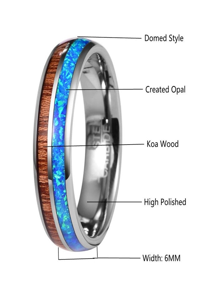 Corato 6MM Mens Blue Created Opal Tungsten Rings with Hawaiian Koa Wood Inlaid Domed Wedding Bands Size 12 - Image 5