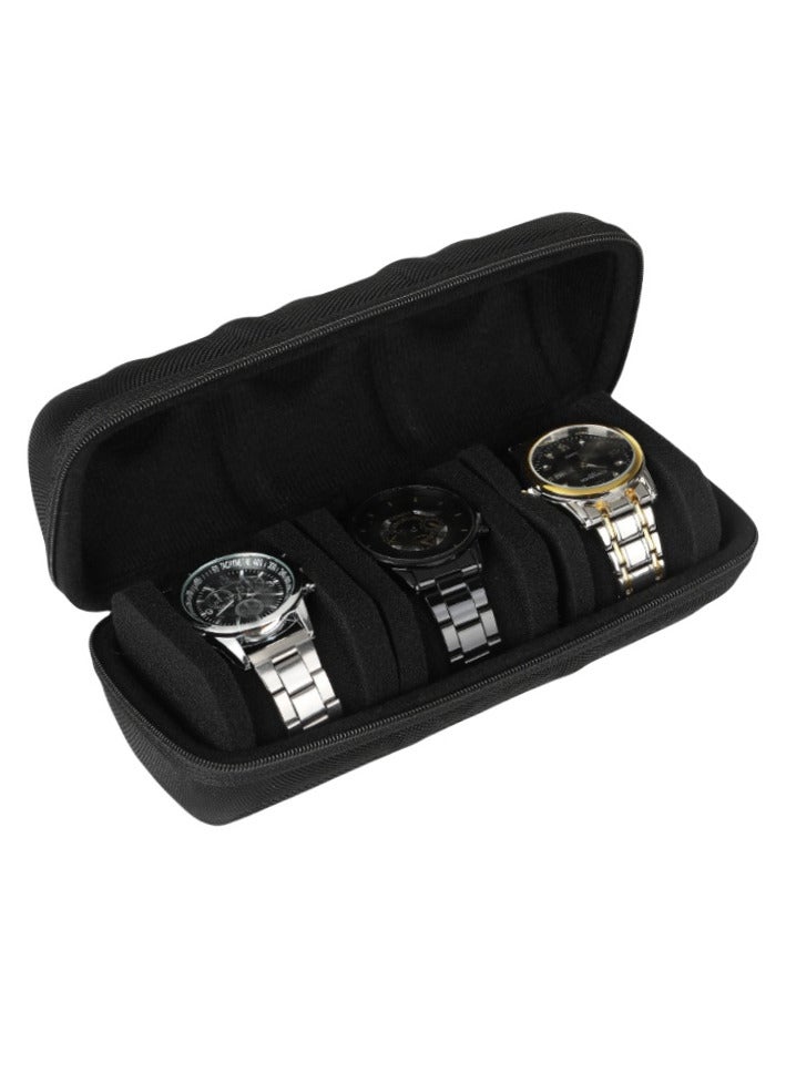 المحمولة 3-فتحة ووتش المنظم حالة للرجال - السفر ووتش مربع التخزين مع لينة الإسفنج وسادة وتصميم سستة آمنة - Image 3