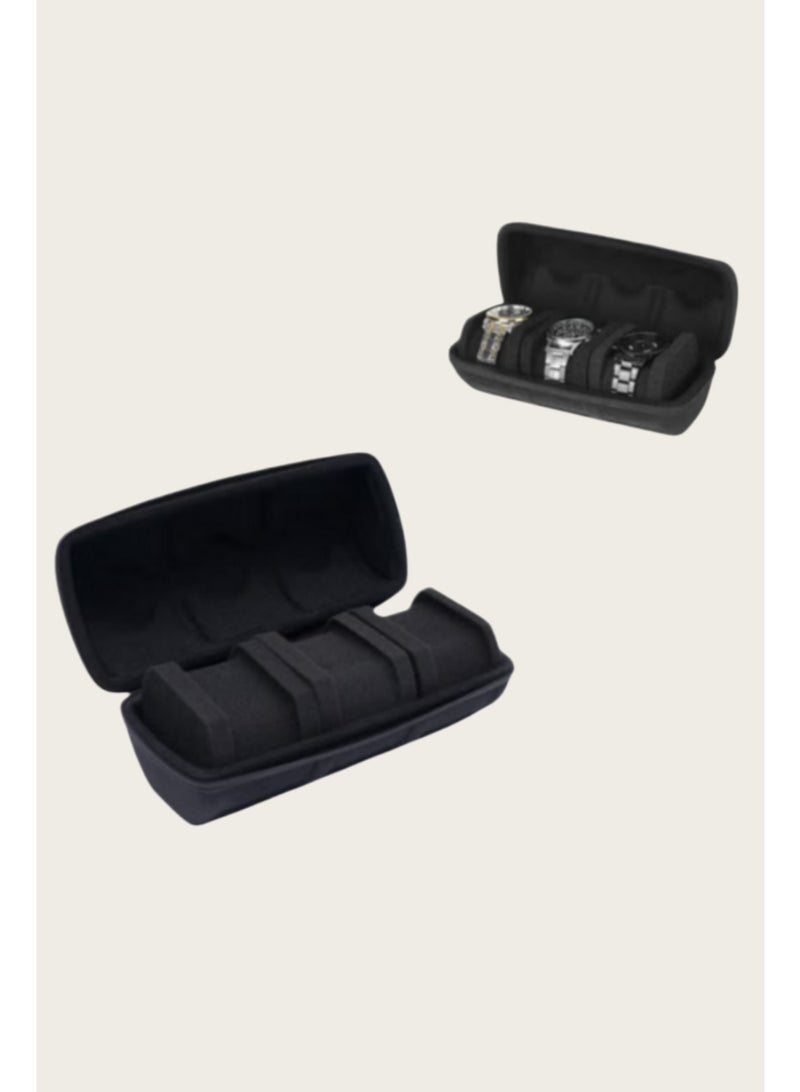 المحمولة 3-فتحة ووتش المنظم حالة للرجال - السفر ووتش مربع التخزين مع لينة الإسفنج وسادة وتصميم سستة آمنة - Image 1