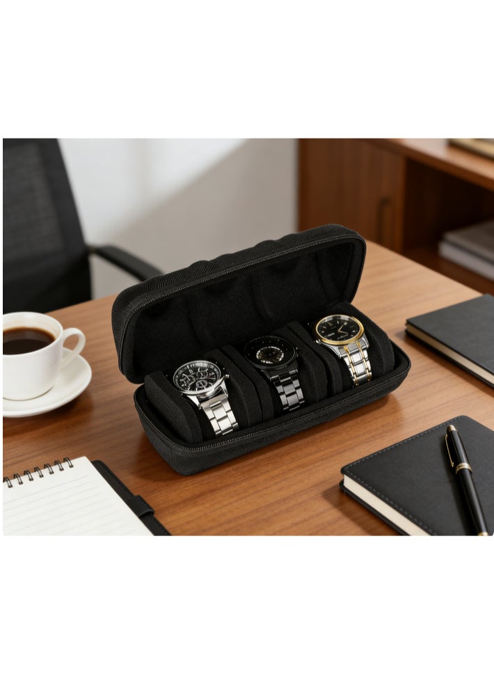 Portable 3-Slot Watch Organizer Case for Men – Travel Watch Storage Box with Soft Sponge Cushion & Secure Zipper Design - Image 5