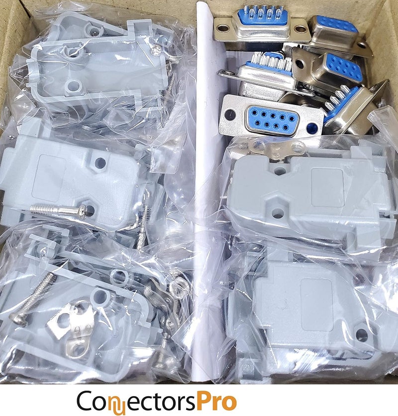 Connectors Pro Pc Accessories - 10 Sets Solder Cup DB9 Female + Plastic Hoods, 9 Pins D-Sub Connector & Hood Set, 20-Pack (10 DB9 Females + 10 Hoods) Advanced minimal build - Image 3