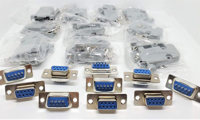 Connectors Pro Pc Accessories - 10 Sets Solder Cup DB9 Female + Plastic Hoods, 9 Pins D-Sub Connector & Hood Set, 20-Pack (10 DB9 Females + 10 Hoods) Advanced minimal build - Image 1