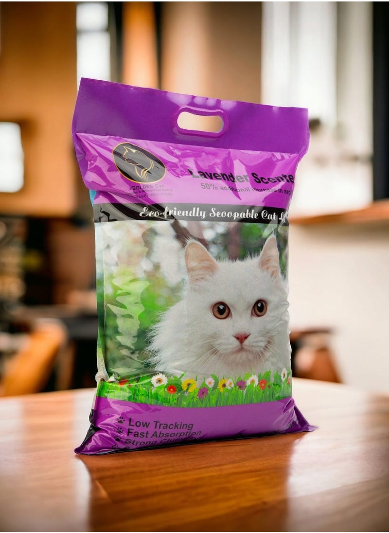 GOLDEN CAT - Cat Litter,Clumping 10 L 100% Natural Bentonite,Dust Free,Forever Fresh, Pet-Friendly, Fighting with Odors Marseille, Lavender Scented 8KG - Image 1