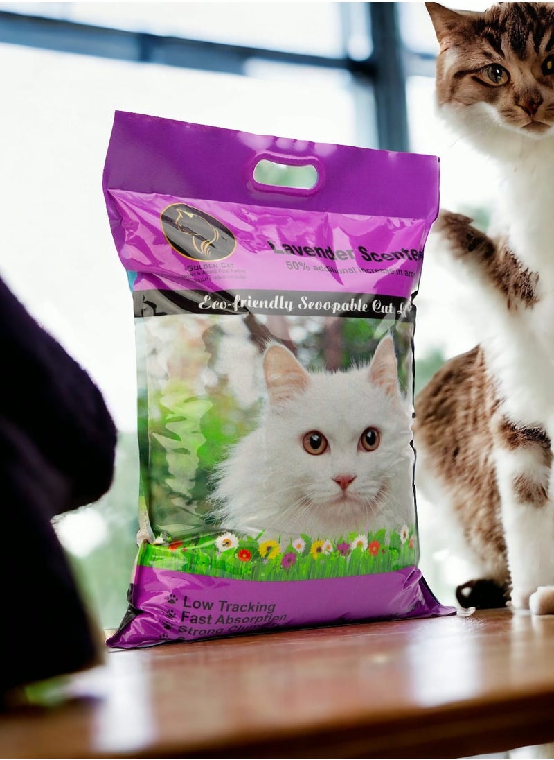 GOLDEN CAT - Cat Litter,Clumping 10 L 100% Natural Bentonite,Dust Free,Forever Fresh, Pet-Friendly, Fighting with Odors Marseille, Lavender Scented 8KG - Image 1