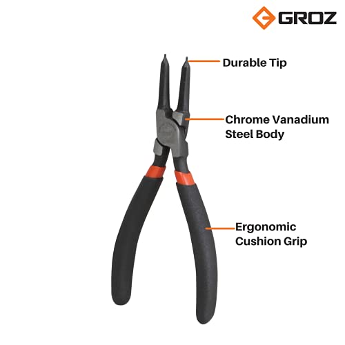 GROZ Internal Straight Circlip Plier with Solid Contact Tips| Ideal for Fitting Snap Rings Inside a Bore| Chrome Vanadium Construction| Wear Resistant| Cousin Grip| Length: 150 mm| CLP/ST/I/150 - Image 2