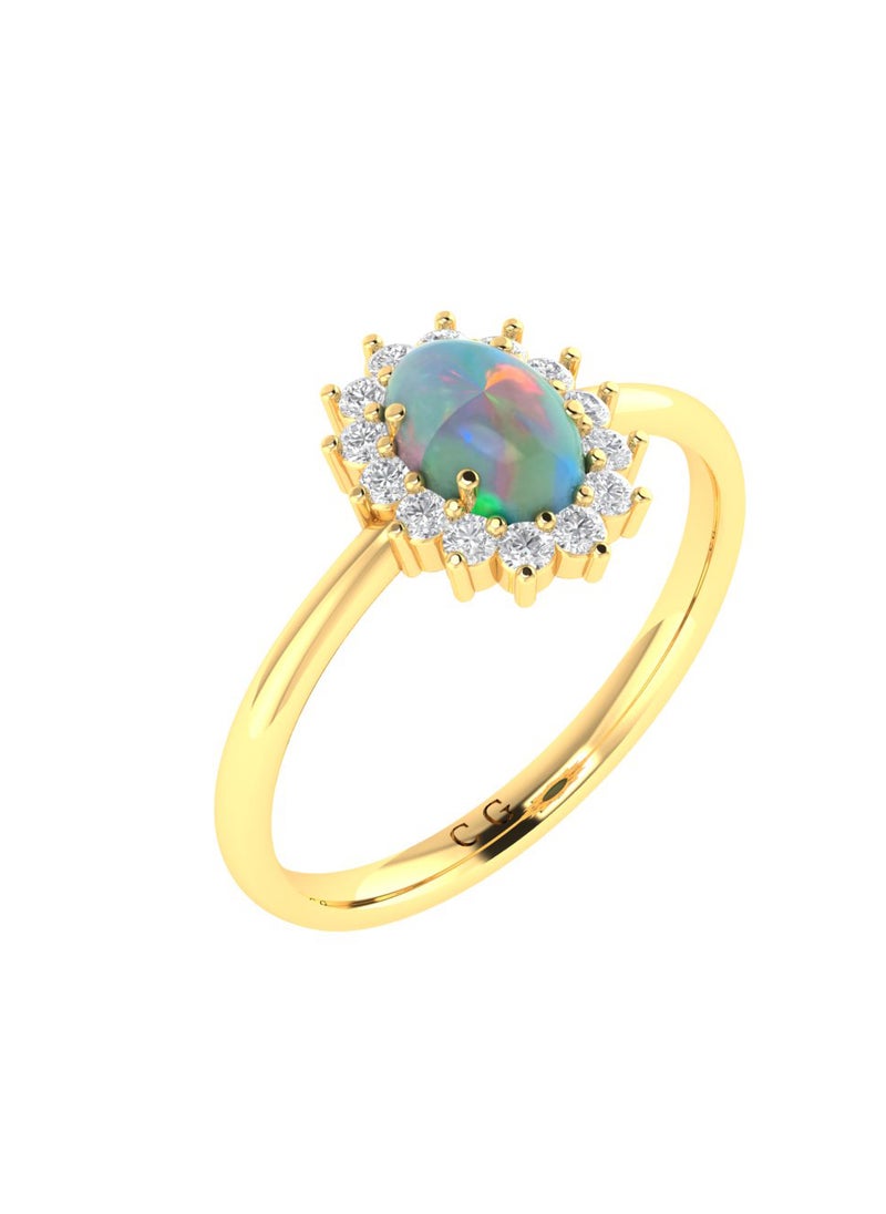 Capri Gold Diana Oval Opal and Flashing Diamond Ring in 18K Yellow Gold  - Image 2