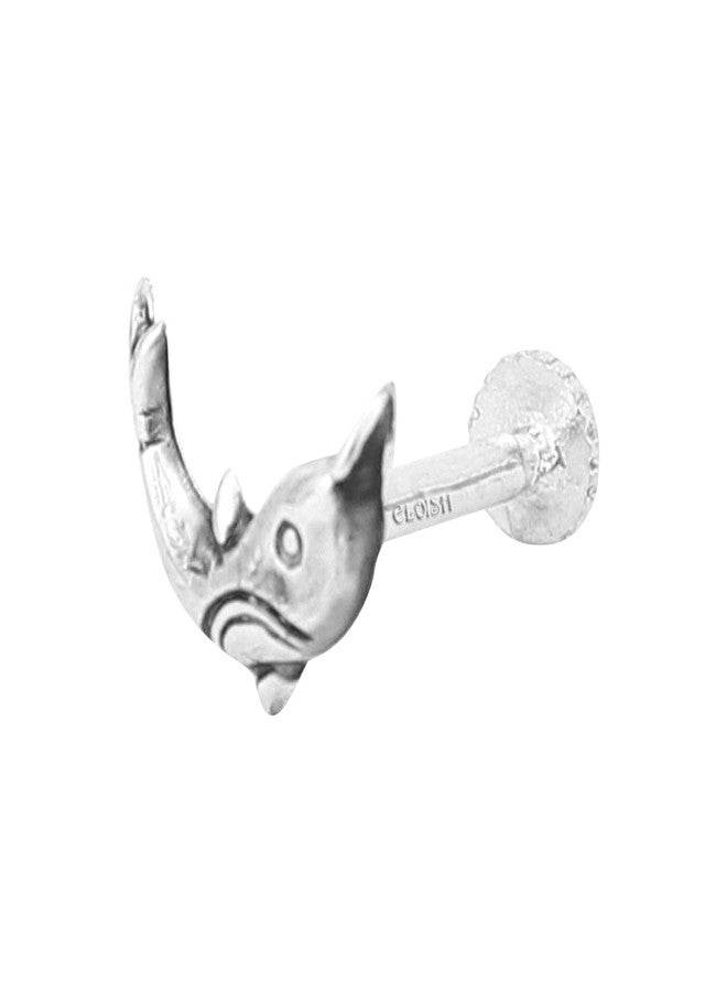 ELOISH 92.5 Sterling Silver Dolphin Design Nose Pin for Women. Cute Fish Design 92.5% Pure Silver Nose Pin for Girls in Oxidised Silver (SILVER ORNAMENTS : 0.100 GRAMS) (BACK PUSH) - Image 3