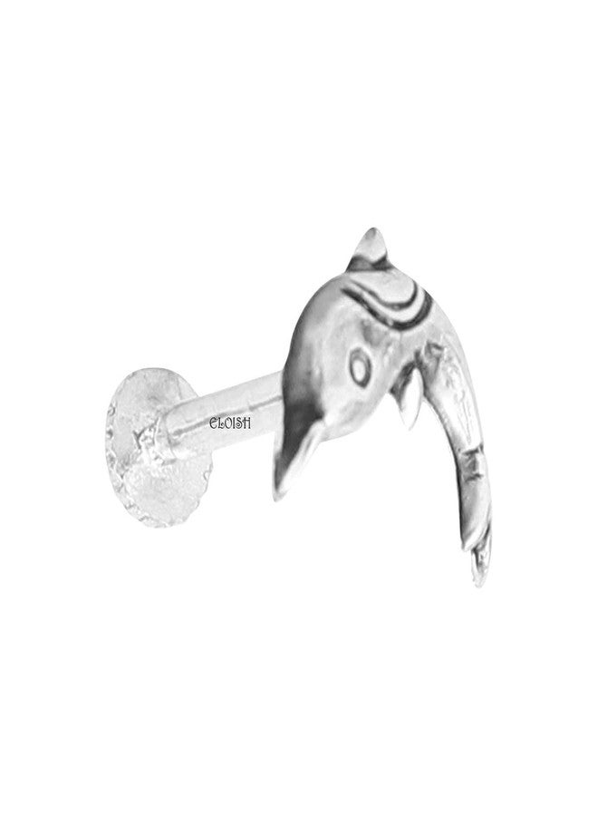 ELOISH 92.5 Sterling Silver Dolphin Design Nose Pin for Women. Cute Fish Design 92.5% Pure Silver Nose Pin for Girls in Oxidised Silver (SILVER ORNAMENTS : 0.100 GRAMS) (BACK PUSH) - Image 1