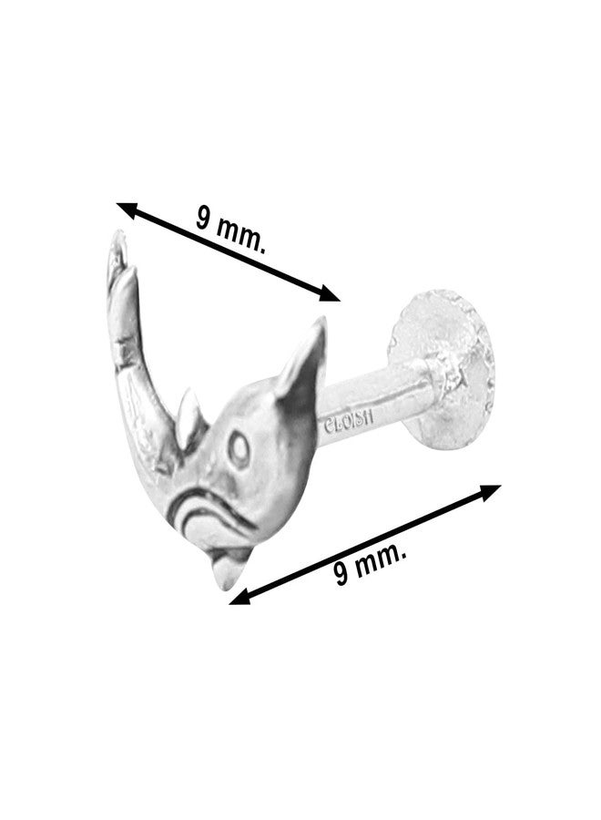 ELOISH 92.5 Sterling Silver Dolphin Design Nose Pin for Women. Cute Fish Design 92.5% Pure Silver Nose Pin for Girls in Oxidised Silver (SILVER ORNAMENTS : 0.100 GRAMS) (BACK PUSH) - Image 2