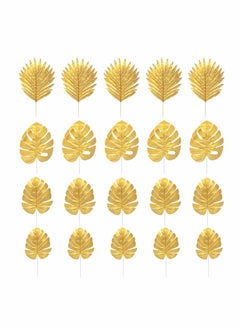 Generic Artificial Plants Palm Leaves, Plastic Gold Tropical Party Leaves, Decorations Wedding Decorations Simulated Golden Turtle Leaf (20pcs)  - Image 1