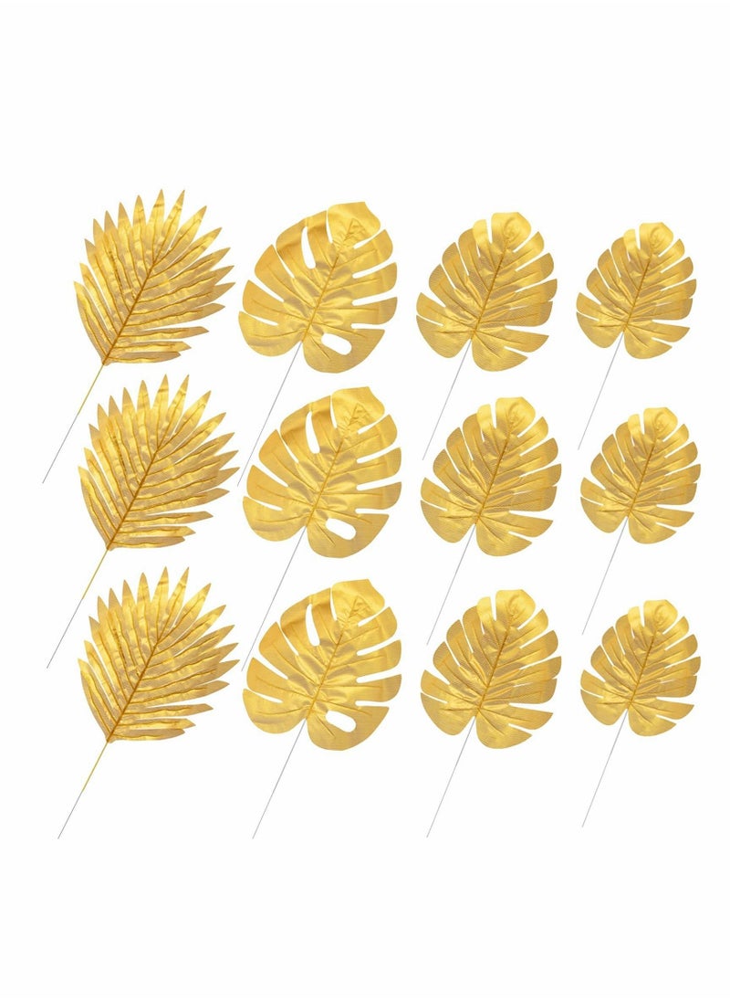 Generic Artificial Plants Palm Leaves, Plastic Gold Tropical Party Leaves, Decorations Wedding Decorations Simulated Golden Turtle Leaf (20pcs)  - Image 4