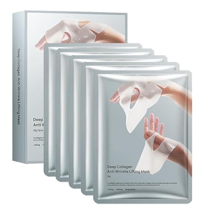 WFWJ Collagen Face Mask,Deep Collagen Anti-Wrinkle Lifting Overnight Mask,Facial Sheet Masks With Low Molecular Weight for Lifting, Firming and Moisturizing(5pcs/1box) - Image 1