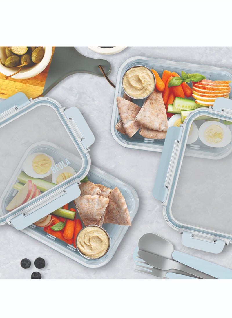 BEOLA Set of 2 Glass Food Storage Containers with Airtight Lids and Silicone Protection, Leakproof Food Organizer, Freezer, Dishwasher, Microwave Safe, Kitchen Organizer for Food (640ml, Ice Blue)  - Image 4
