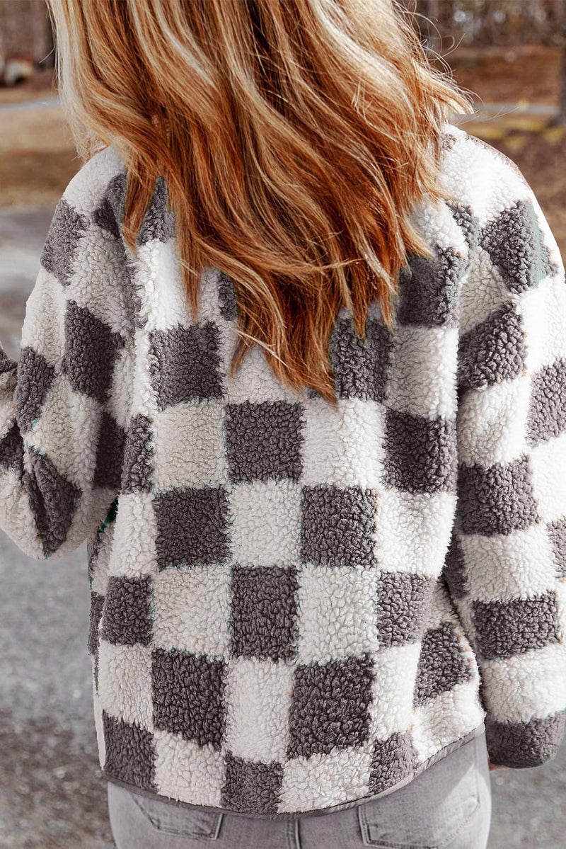 Shein SHEWIN Winter Jackets For Women Causal Lightweight Plaid Fleece Jacket Sherpa Coats Fall Clothes 2026 Gray XX-Large - Image 3