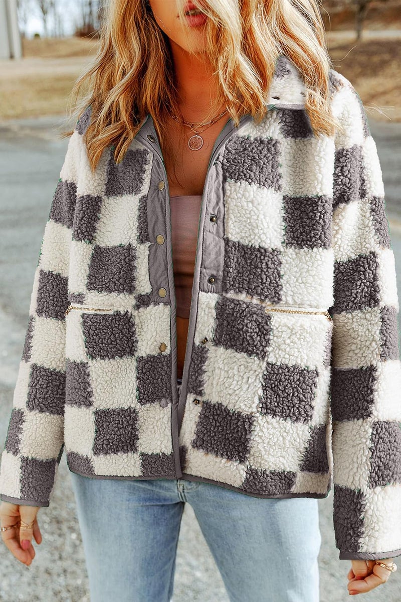 Shein SHEWIN Winter Jackets For Women Causal Lightweight Plaid Fleece Jacket Sherpa Coats Fall Clothes 2026 Gray XX-Large - Image 2