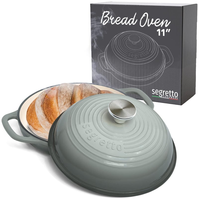 Enameled Cast Iron Bread Pan with Lid 11 Grigio Scuro Gray Bread Oven Cast Iron Sourdough Baking Pan Dutch Oven for Bread  Segretto Cookware