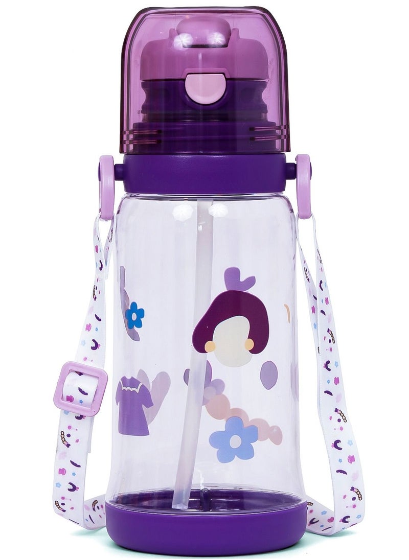 Eazy Kids Water Bottle 600ml With Straw - Purple  - Image 1