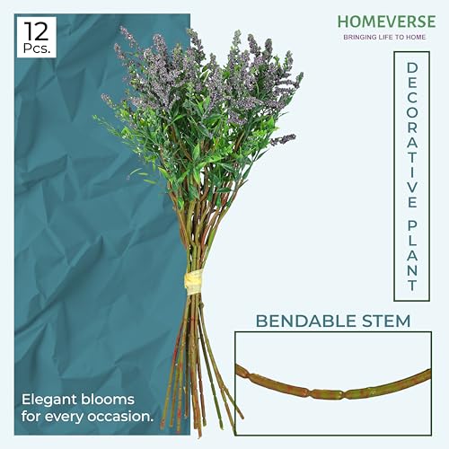 HOMEVERSE Fresh Lavender 12Pcs Lavender Fake Plant 14Inch Height Bouquet, Green Stems Bundled for Decorative Items for Diwali, Home, Room, Office, Bedroom, Anniversary, Deepawali (Dark Purple) - Image 2