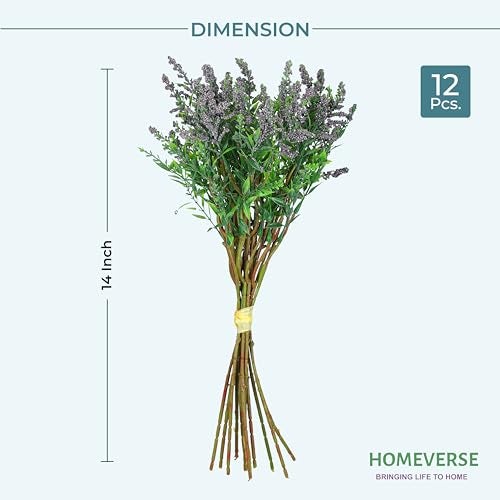 HOMEVERSE Fresh Lavender 12Pcs Lavender Fake Plant 14Inch Height Bouquet, Green Stems Bundled for Decorative Items for Diwali, Home, Room, Office, Bedroom, Anniversary, Deepawali (Dark Purple) - Image 4