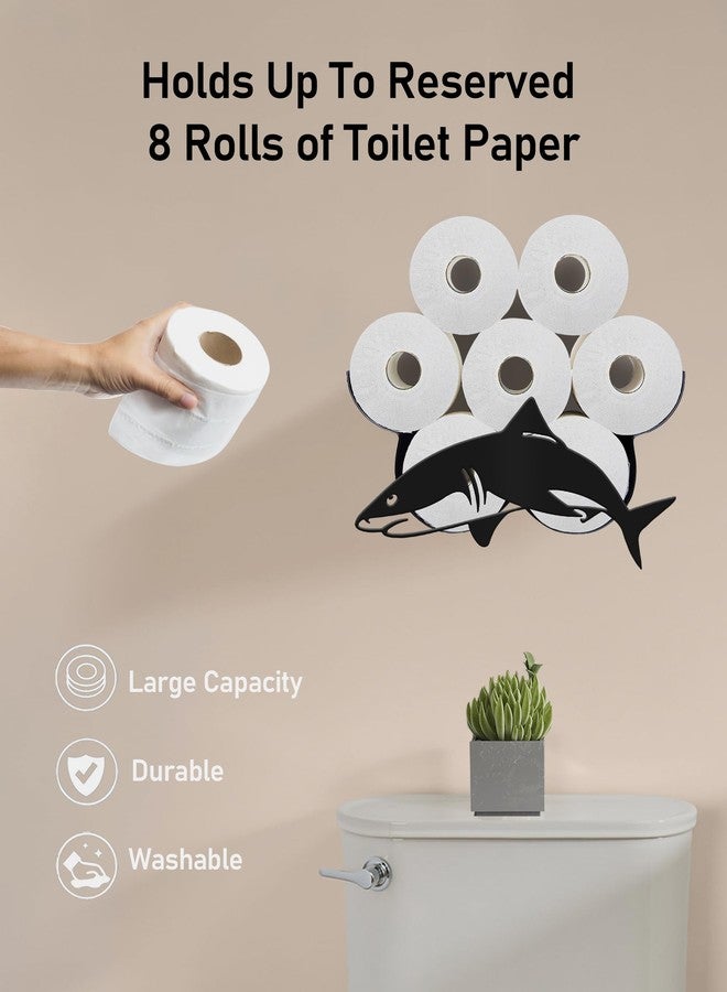 Wigag Shark Toilet Paper Holder for Extra 8 Rolls, Ocean Decorative Toilet Paper Storage Wall Mounted, Farmhouse Bathroom Animal Decor Accessories Storage Cabinet - Image 2