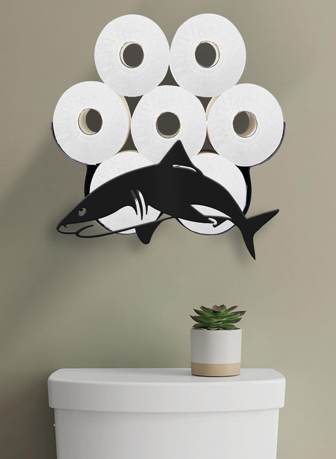 Wigag Shark Toilet Paper Holder for Extra 8 Rolls, Ocean Decorative Toilet Paper Storage Wall Mounted, Farmhouse Bathroom Animal Decor Accessories Storage Cabinet - Image 1