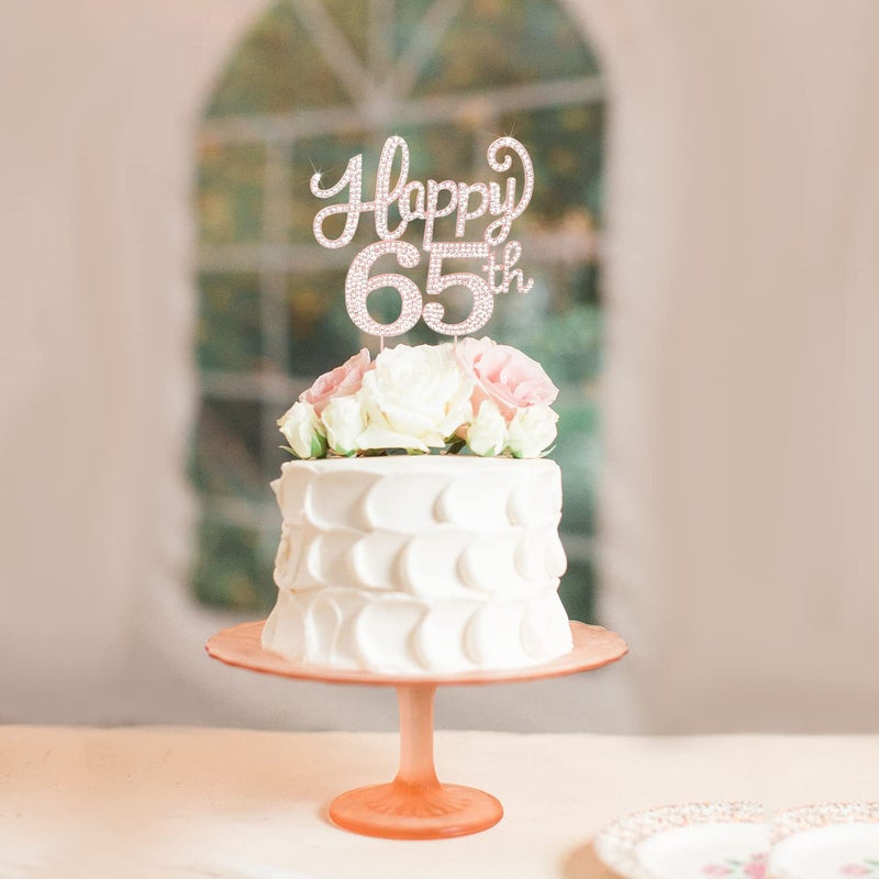 LASKYER Happy 65th Birthday Rose Gold Rhinestone Cake Topper - 65th Birthday/Anniversary Cheers to 65 Years Old Bday Party Metal Sparkly Centerpieces Decorations. - Image 2
