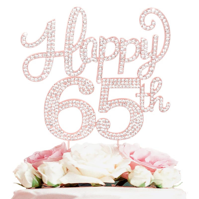LASKYER Happy 65th Birthday Rose Gold Rhinestone Cake Topper - 65th Birthday/Anniversary Cheers to 65 Years Old Bday Party Metal Sparkly Centerpieces Decorations. - Image 1