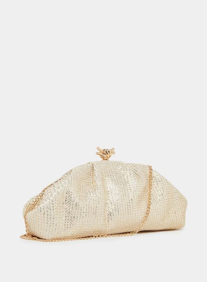 Styli Gold Clutch Bag with Chain Strap