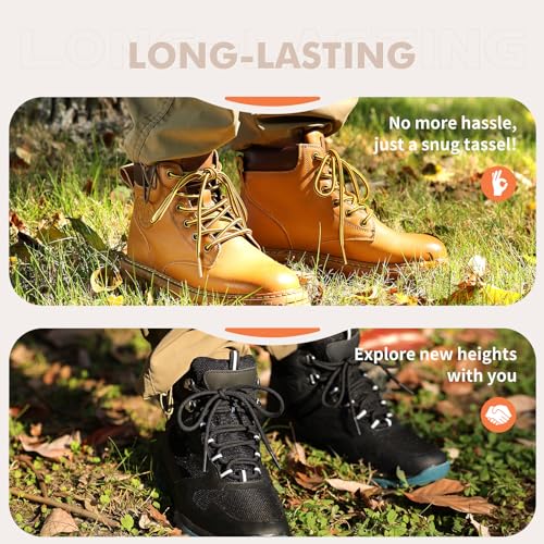 Stepace Round Shoelaces [2 Pairs] Heavy Duty Boot Shoe Laces for Hiking Work Boots Golden Brown-140(Stripe) - Image 5