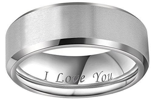 CROWNAL 4mm 6mm 8mm Titanium Wedding Couple Bands Rings Men Women Matte Brush Center Beveled Edges Engraved I Love You Comfort Fit Size 4 To 16 (8mm,9) - Image 2