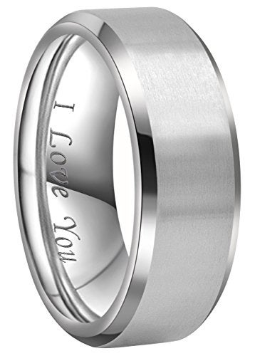 CROWNAL 4mm 6mm 8mm Titanium Wedding Couple Bands Rings Men Women Matte Brush Center Beveled Edges Engraved I Love You Comfort Fit Size 4 To 16 (8mm,9) - Image 1