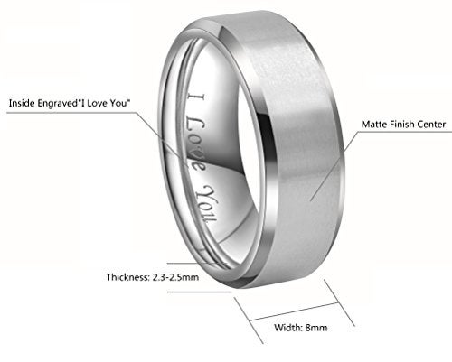 CROWNAL 4mm 6mm 8mm Titanium Wedding Couple Bands Rings Men Women Matte Brush Center Beveled Edges Engraved I Love You Comfort Fit Size 4 To 16 (8mm,9) - Image 3